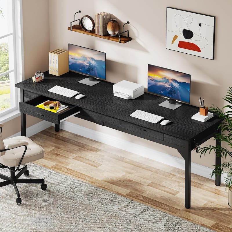 78.7 Inches Extra Long Computer Desk, Two Person Desk for Home Office - Black