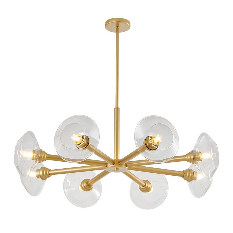 Mid-Century Hanging Pendant Light 8-Light Chandelier with Clear Glass Shades, for Dining Room, Living Room and Kitchen, Gold