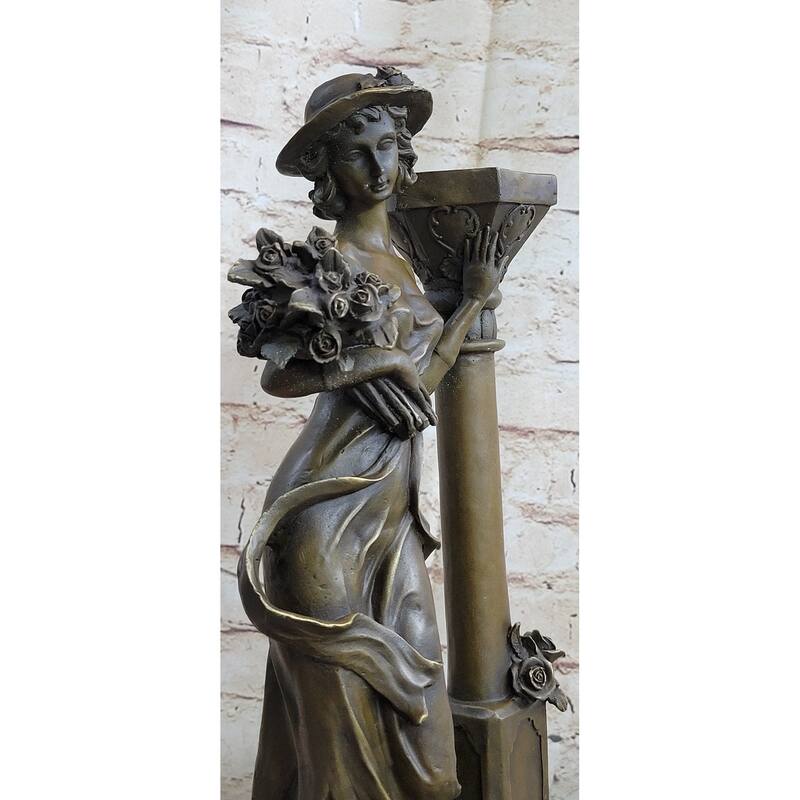 Victorian Style Captive Lady Holding Bouquet Of Flowers Bronze Sculpture Figurin
