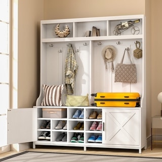 Moasis 4-in-1 Hall Tree Coat Rack with Shoe Storage Bench for