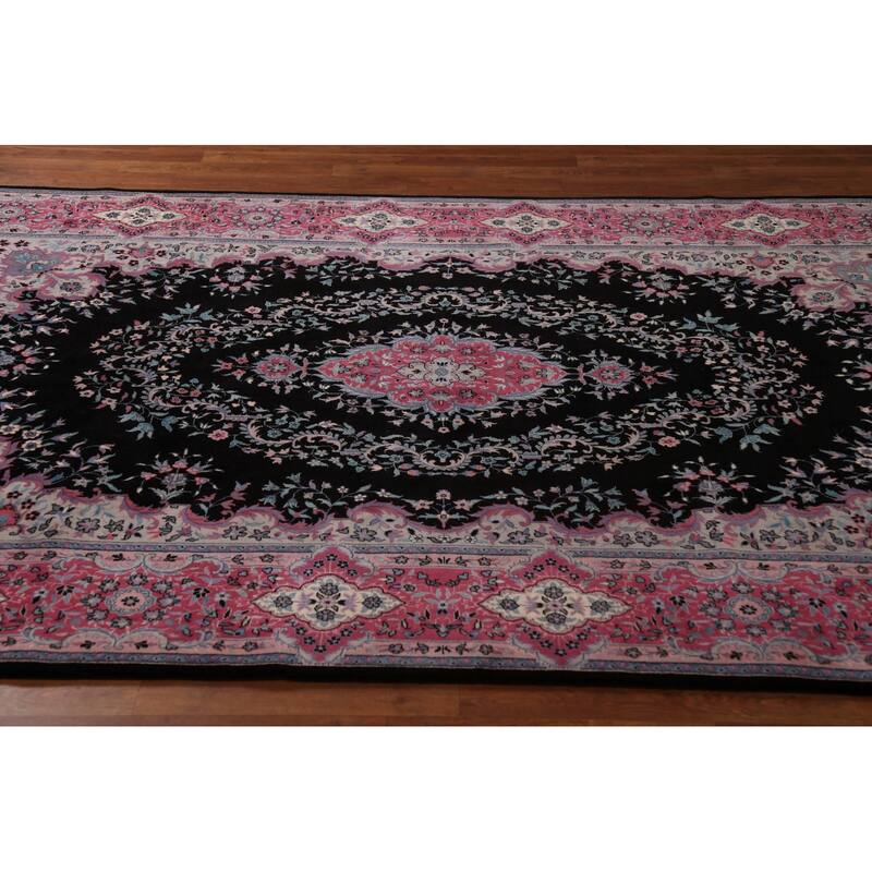 Black & Pink Tabriz Chinese Rug Hand-Knotted Wool Carpet - 6'0"x 9'0"