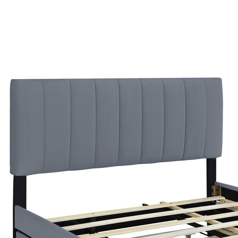 Queen Size Velvet Upholstered Platform Bed with 2 Drawers and 1 Twin XL Trundle