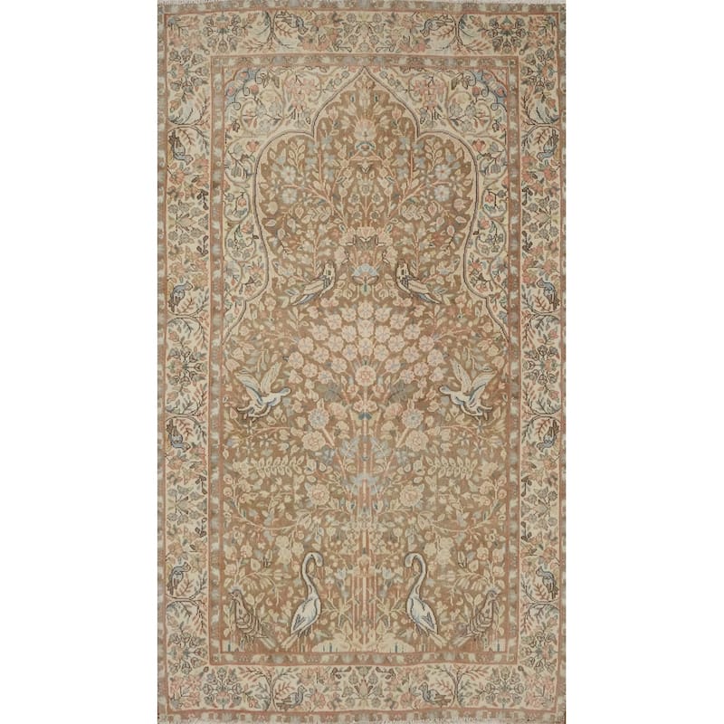 Hand Knotted Oriental 100% Wool Carpet Traditional Floral Brown Kerman Area Rug - 6' 3'' X 3' 8''
