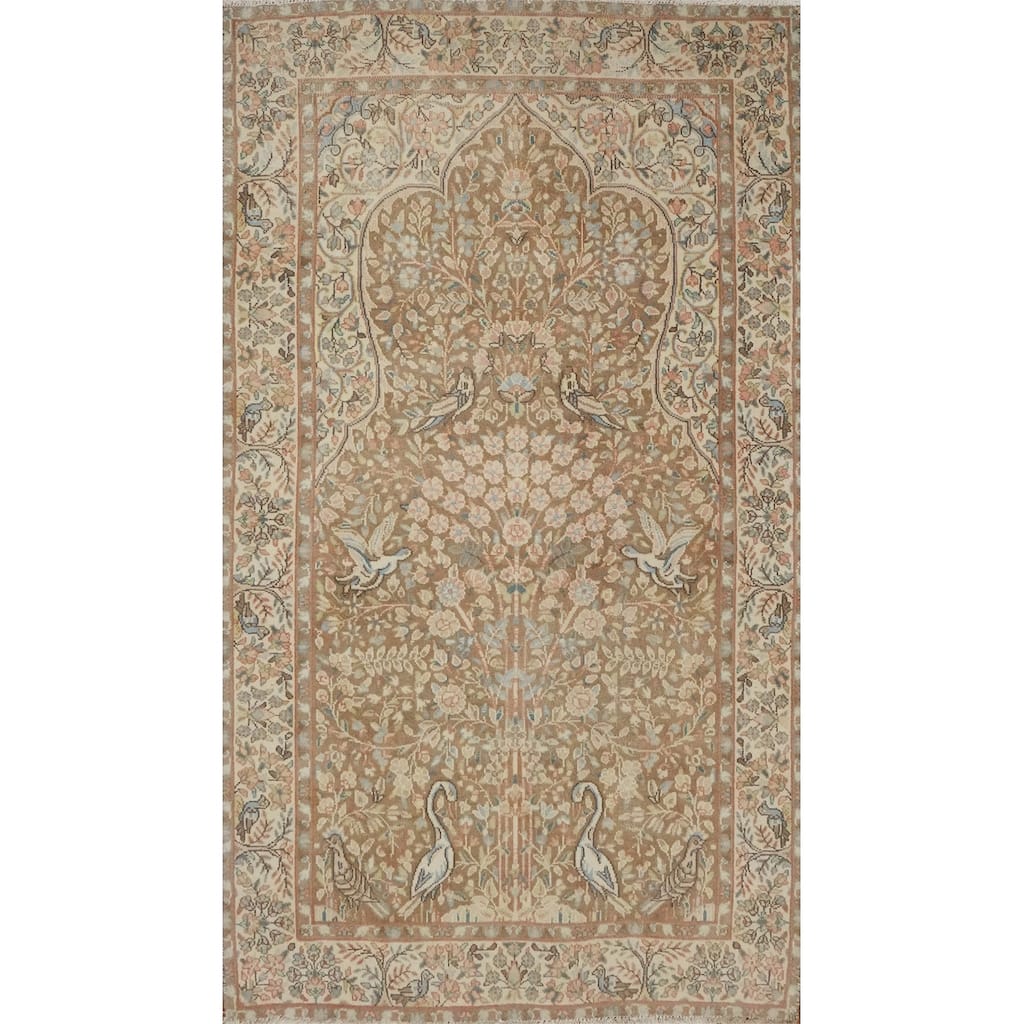 Hand Knotted Oriental 100% Wool Carpet Traditional Floral Brown Kerman Area Rug - 6' 3'' X 3' 8''