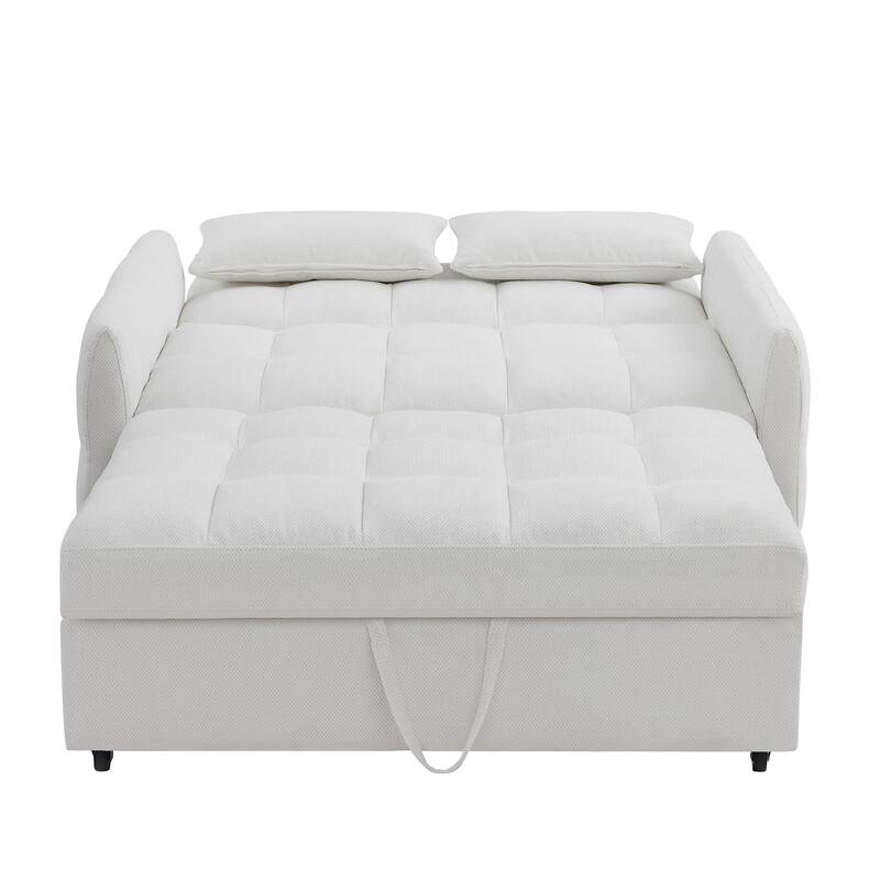 52.8" Convertible Loveseat Sofa Bed with Adjustable Backrest, USB Ports, Tufted Design, Chenille Upholstery, Beige