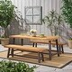 preview thumbnail 1 of 15, Carlisle Outdoor 3 Piece Acacia Picnic Dining Set with Benches by Christopher Knight Home Sandblasted Teak+Rustic Metal