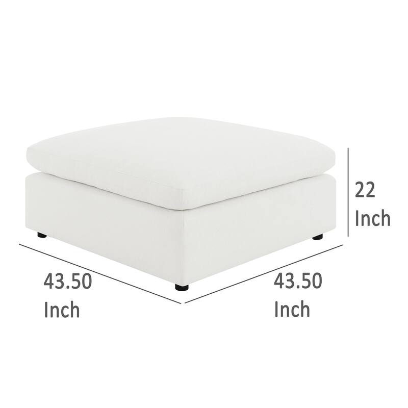 Allias Ottoman, White Boucle Fabric, Plush Foam Cushions, 44 Inch