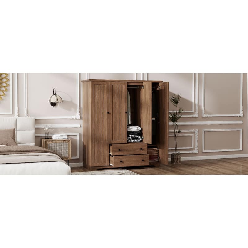 Roomfitters 4-Door Wardrobe Armoire with 2 Drawers and Hanging Rail