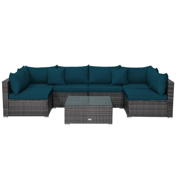Patio Rattan Furniture Set Sectional Sofa Garden Cushion - 7 Pieces - Armless Sofa: 29" x 25.5" x 24"