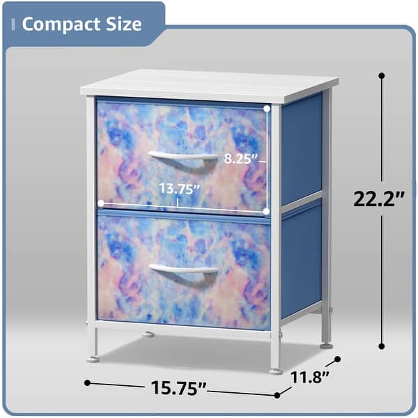 dimension image slide 1 of 7, Sorbus Nightstand with 2 Drawers - Steel Frame, Wood Top & Easy Pull Fabric Bins (2 Pack)