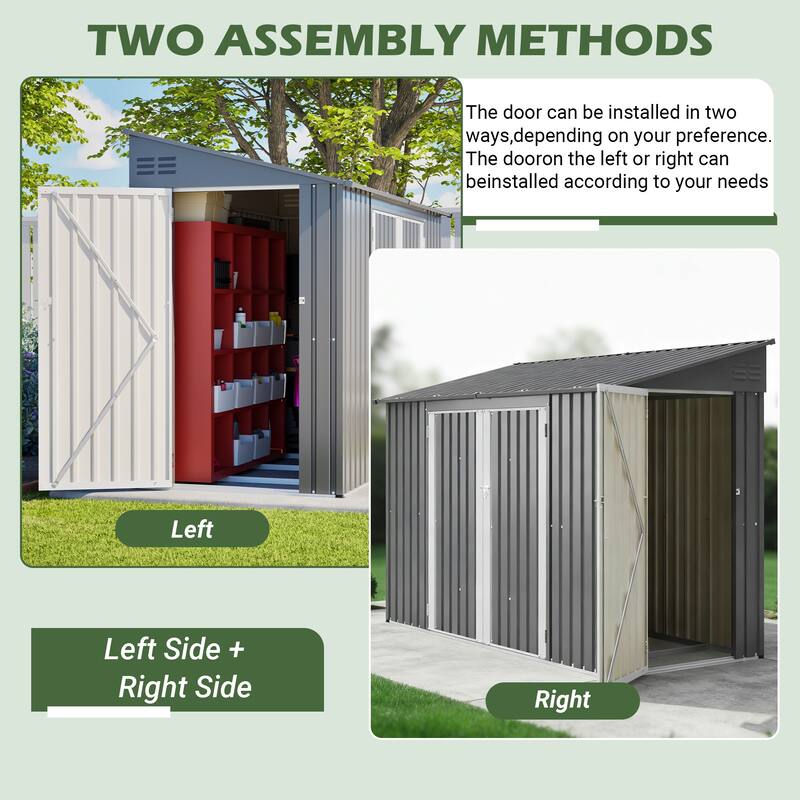 9 x 4 FT Outdoor Metal Storage Shed with Lockable Double Door, Waterproof Garden Tool Shed for Backyard