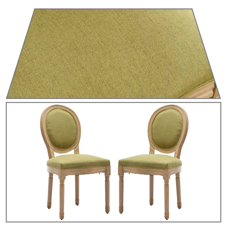 Vintage French Style Set of Two Linen Upholstered Dining Chairs with Solid Rubberwood Frame Legs