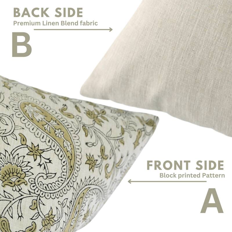 Fabdivine Linen Green Sustainable Home Throw Decorative Pillow Cover for Fall Paisley Bedroom or Dining 14x20 Inch, Kiara