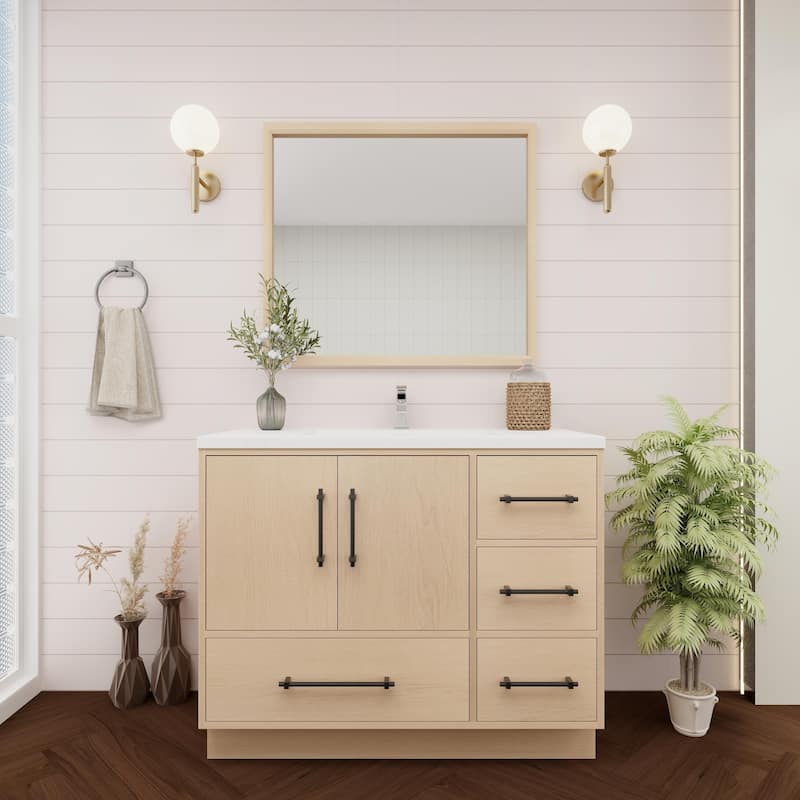 Victoria 42'' R Drawer Freestanding Vanity with Reinforced Acrylic Sink - 41.5 - Oak Finish - Yellow Oak