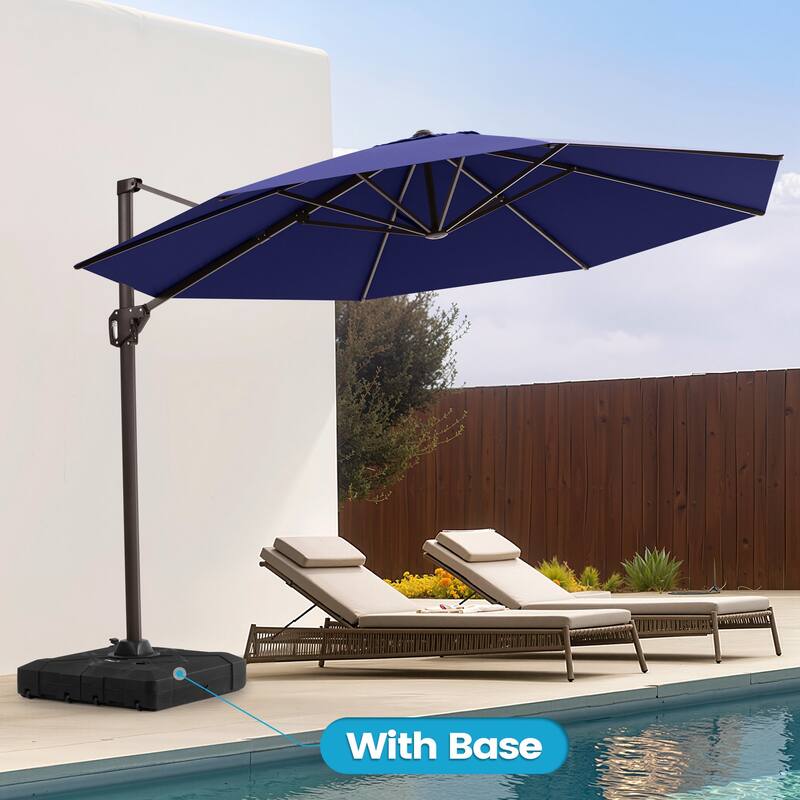 11 Ft Outdoor Patio Cantilever 360 Degree Rotation Offset Umbrella with Weighted Base