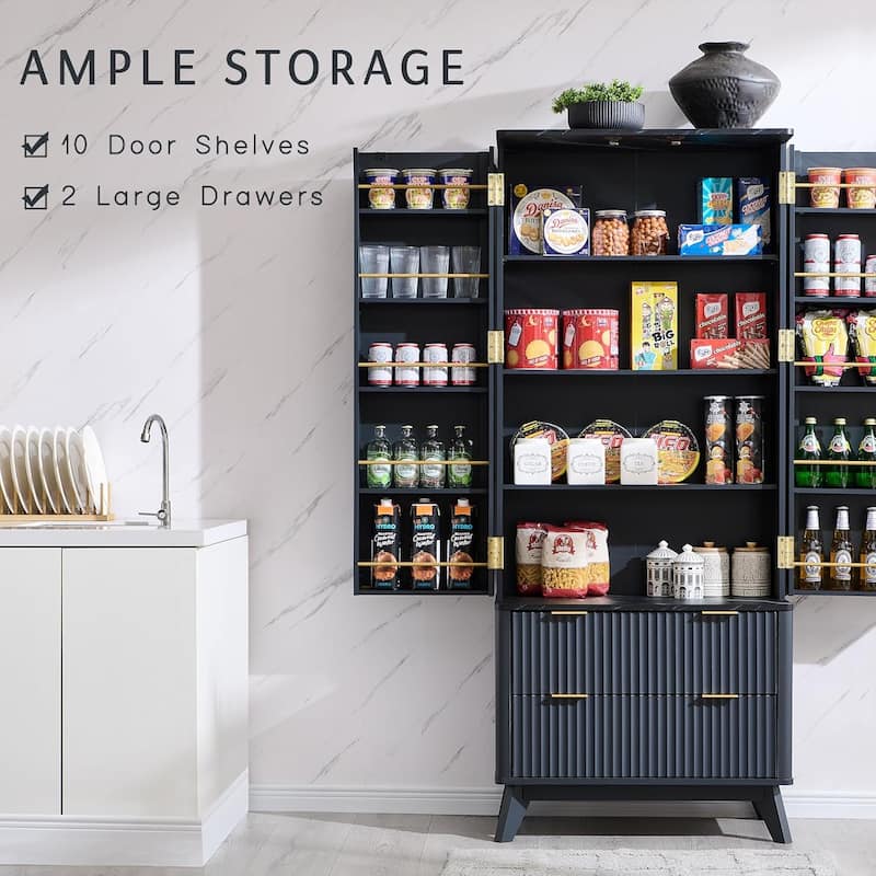 72" Tall Modern Fluted Pantry Cabinet, Storage Cabinet, Wood Cupboard