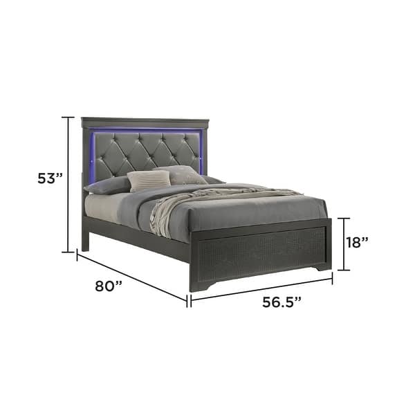 dimension image slide 0 of 12, Blaze 4PC/5PC Bedroom Set - Modern Elegance with Tufted LED Bed, Velvet-Lined Drawers, and Textured Detailing