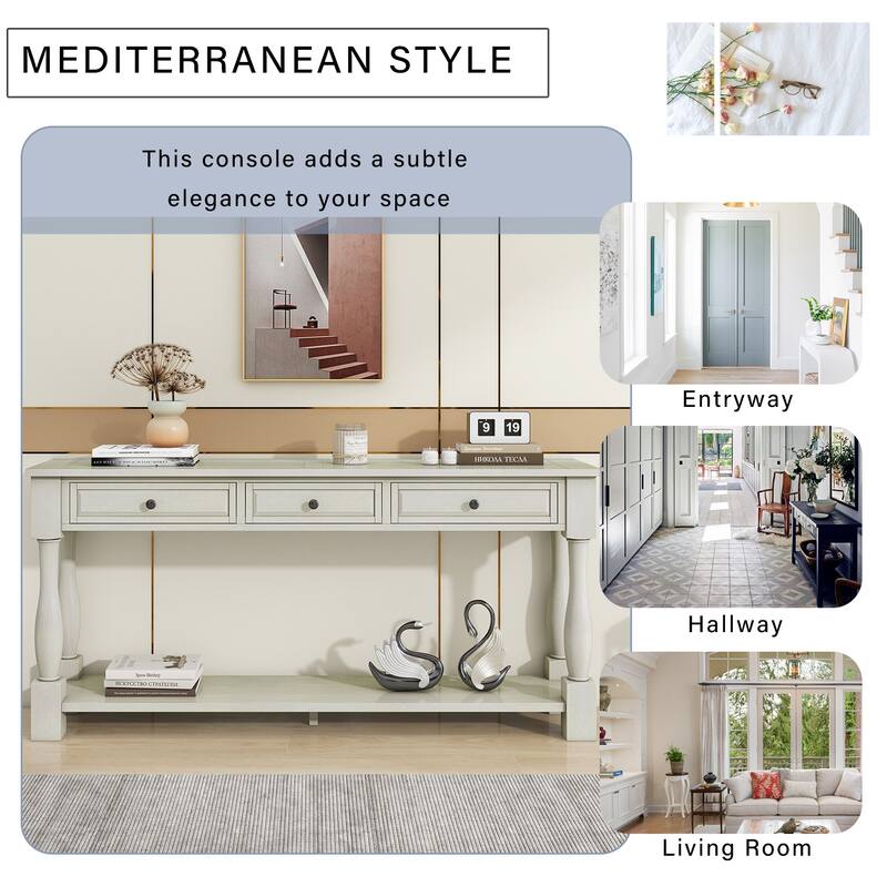 63" Console Table, Wood Sideboard Table Storage Cabinet w3 Drawer & 1 Shelf, Entrance Table for Entryway, Hallway, Living Room