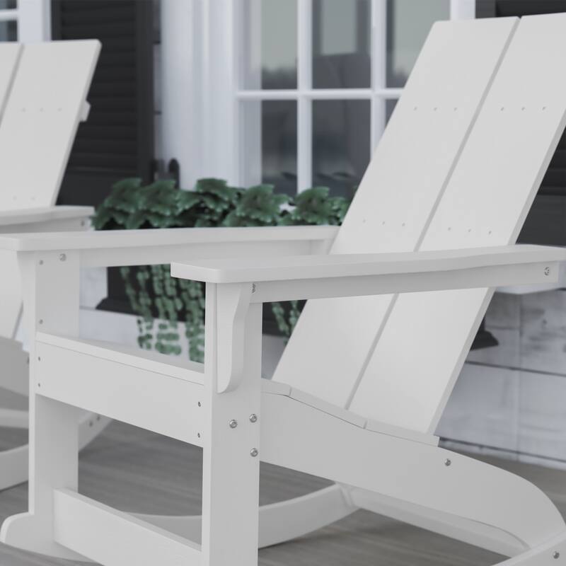 Modern 2-Slat Adirondack Poly Resin Rocking Chair for Indoor/Outdoor Use