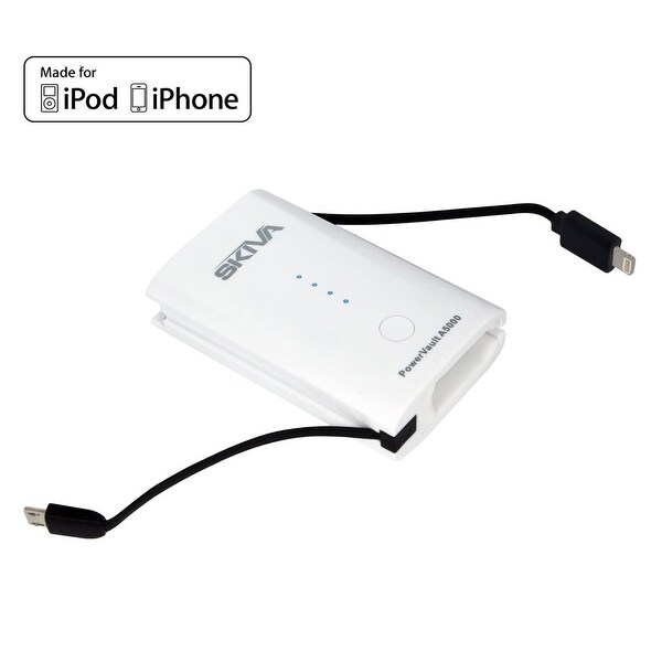 Skiva Portable 5000mAh Apple MFi Certified Power Bank Charger with built-in Lightning and microUSB cables for iPhone 6s,Samsung