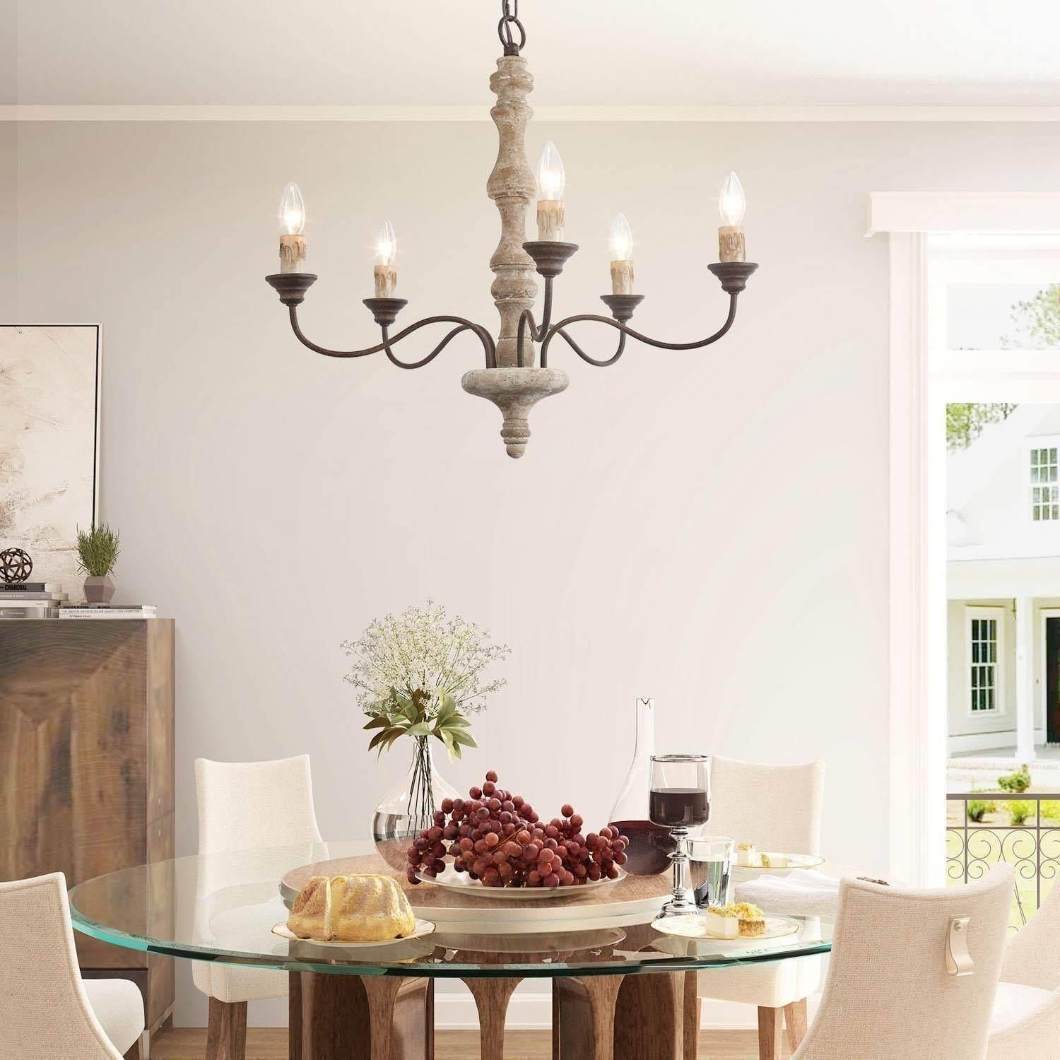 Modern Farmhouse 5 Light Distressed Wood Chandelier French Country