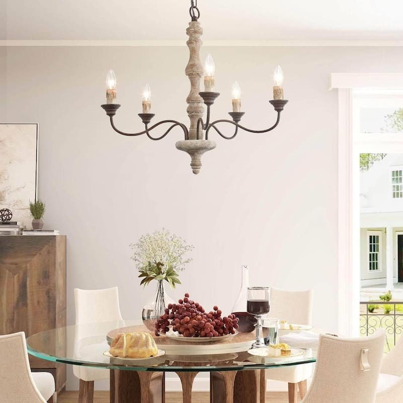 Modern Farmhouse 5-Light Wood Chandelier French Country Ceiling Light for Dining Room