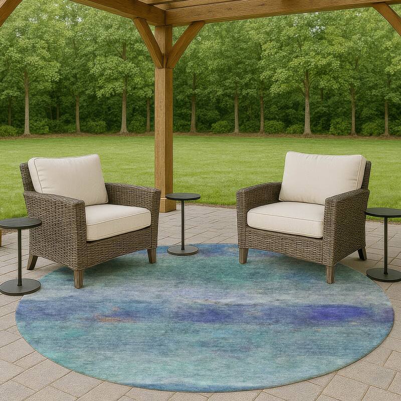 Machine Washable Indoor/ Outdoor Contemporary Ombre Chantille Rug - Blue - 8' x 8'
