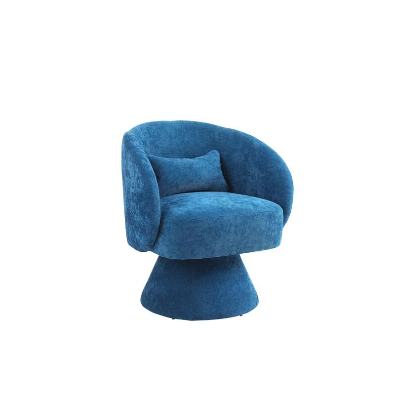 Swivel Round Barrel Chair in Fabric with Curved Backrest and Thick Padded Seat