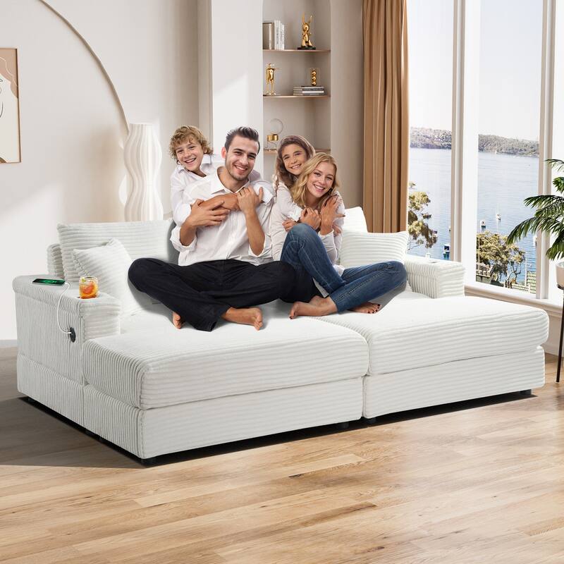 Ouyessir Upholstered Deep Seat Single Sofa with Ottoman for Living Room