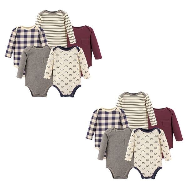 slide 1 of 1, Hudson Baby Unisex Baby Cotton Long-Sleeve Bodysuits, Burgundy Football 10-Piece 0-3 Months - Burgundy Football 10-Piece