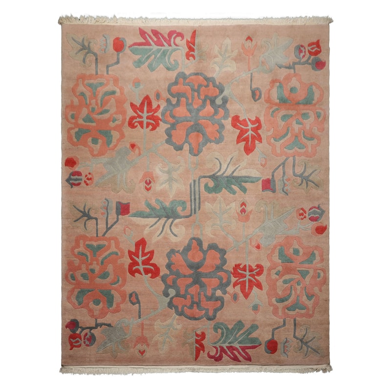 8'10''x11'5'' Hand Knotted Wool Beige Art Deco Plush Pile Area Rug - 8' 10'' x 11' 5'' - 8' 10'' x 11' 5''