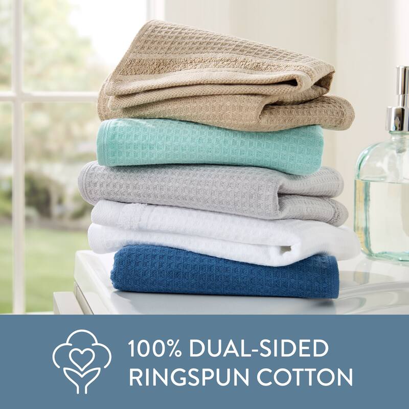 TOWN & COUNTRY BASICS 4-Piece Waffle Woven Terry Stripe Washcloth Set, 13x13-Inch, 100% Cotton, Quick Dry - 13"x13"