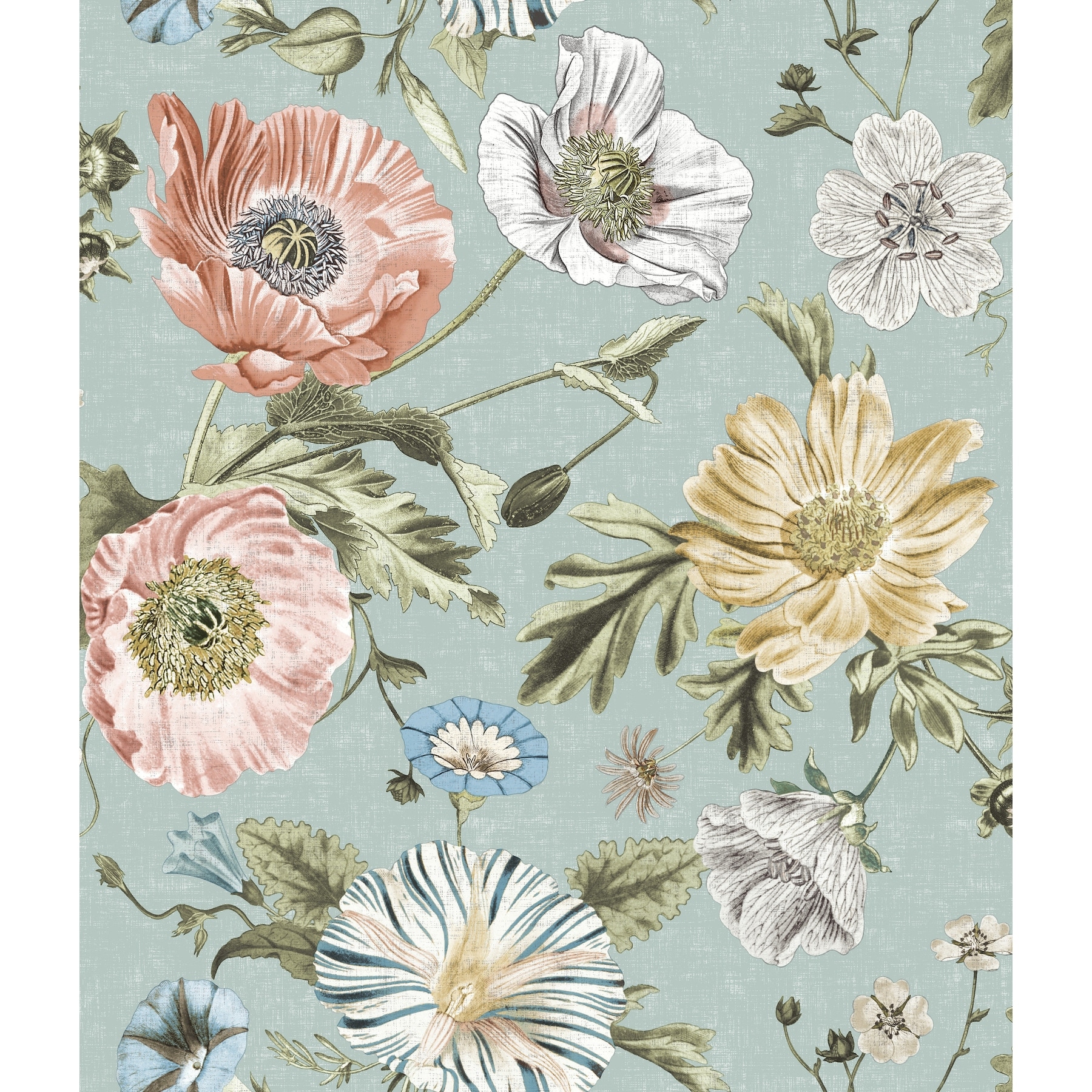 RoomMates Blue Vintage Poppy Peel and Stick Wallpaper