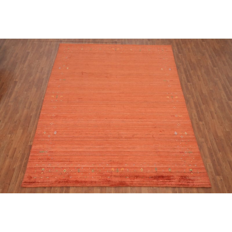 Hand Knotted Oriental Viscose Silk Carpet Tribal Animal Pictorial Oranges & Rust Gabbeh Area Rug - 11' 6'' X 8' 8''