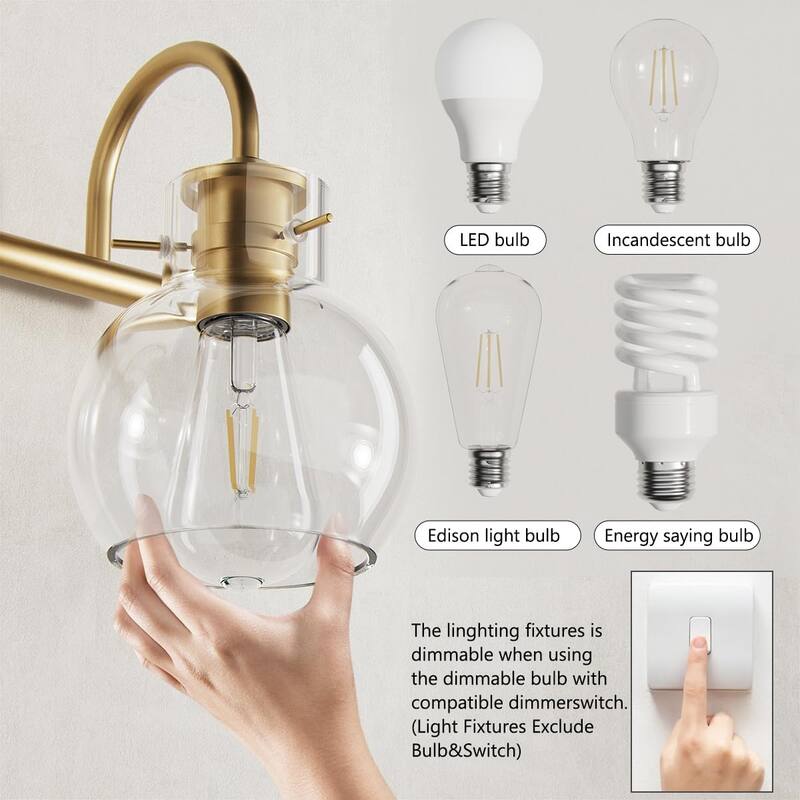 Modern 2/3/4 Bathroom Vanity Lights Clear Globe Glass Shade