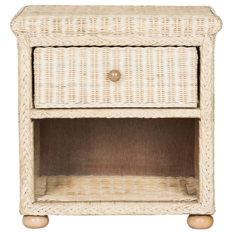SAFAVIEH Alexie Wicker One Drawer Natural White Wash Nightstand