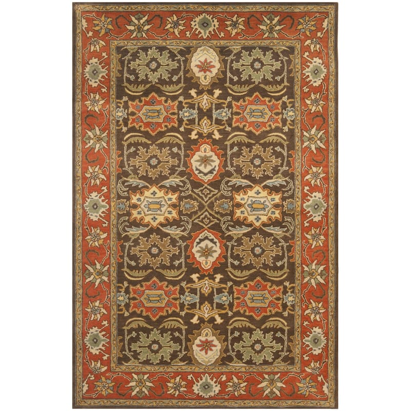 SAFAVIEH Handmade Heritage Dot Daisy Traditional Oriental Wool Rug - 2' x 3' - Chocolate/Tangerine - Runner/Rectangle