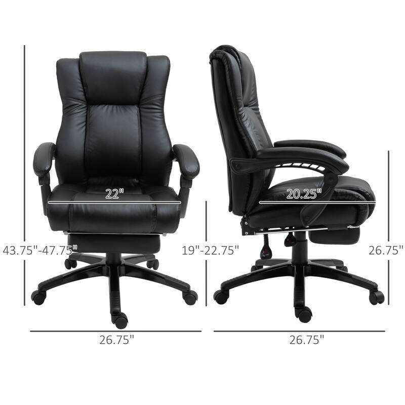 Executive High-Back Office Chair with PU Leather, Adjustable Height, and Retractable Footrest for Home or Workspace