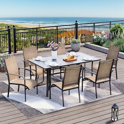 Patio Dining Set w Textilene / Swivel Rocking Chairs, Outdoor Table & Chairs w Adjustable Umbrella Hole, 5/7/9-Piece Garden Set