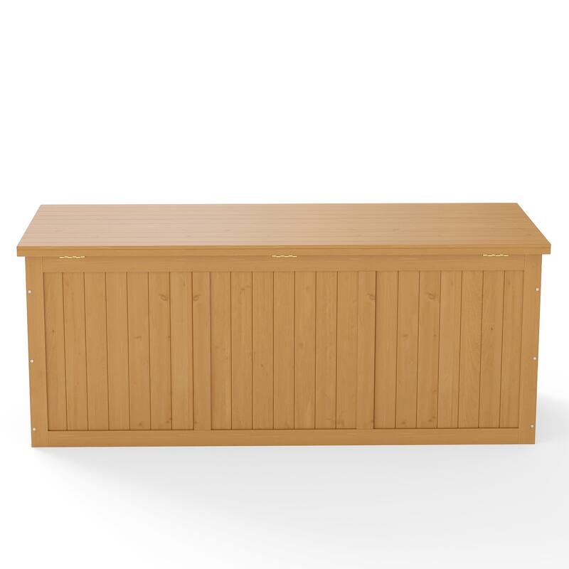 112 Gallon Wooden Deck Box Solid Wood Storage Box Seat & Table Top for Patio Furniture Cushions, Pool Toys & Garden Tools