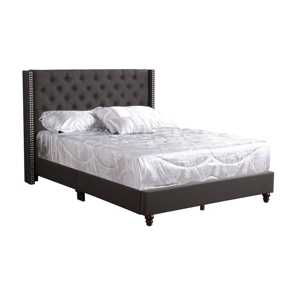 Queen Size Upholstered Platform Bed with Transitional Design and Foam-Padded Headboard