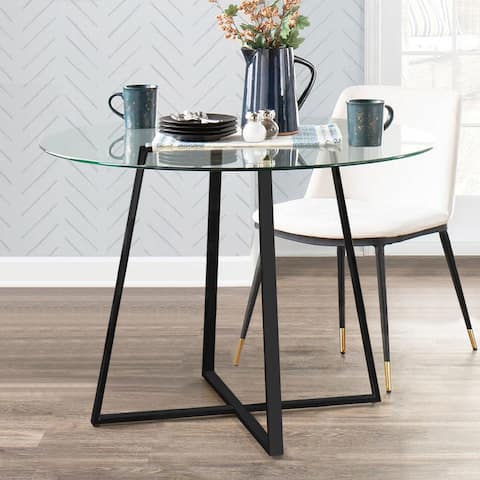 Round Glass Dining Table Black