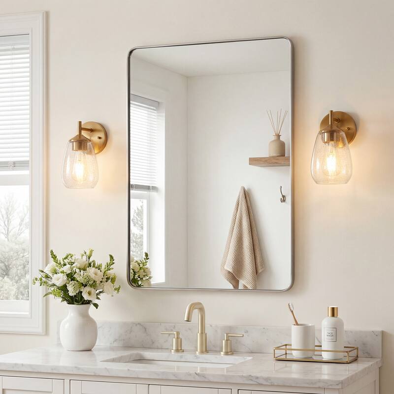 1-light Clear Glass Shade Wall Sconces For Bathroom, Living Room（set Of 2)