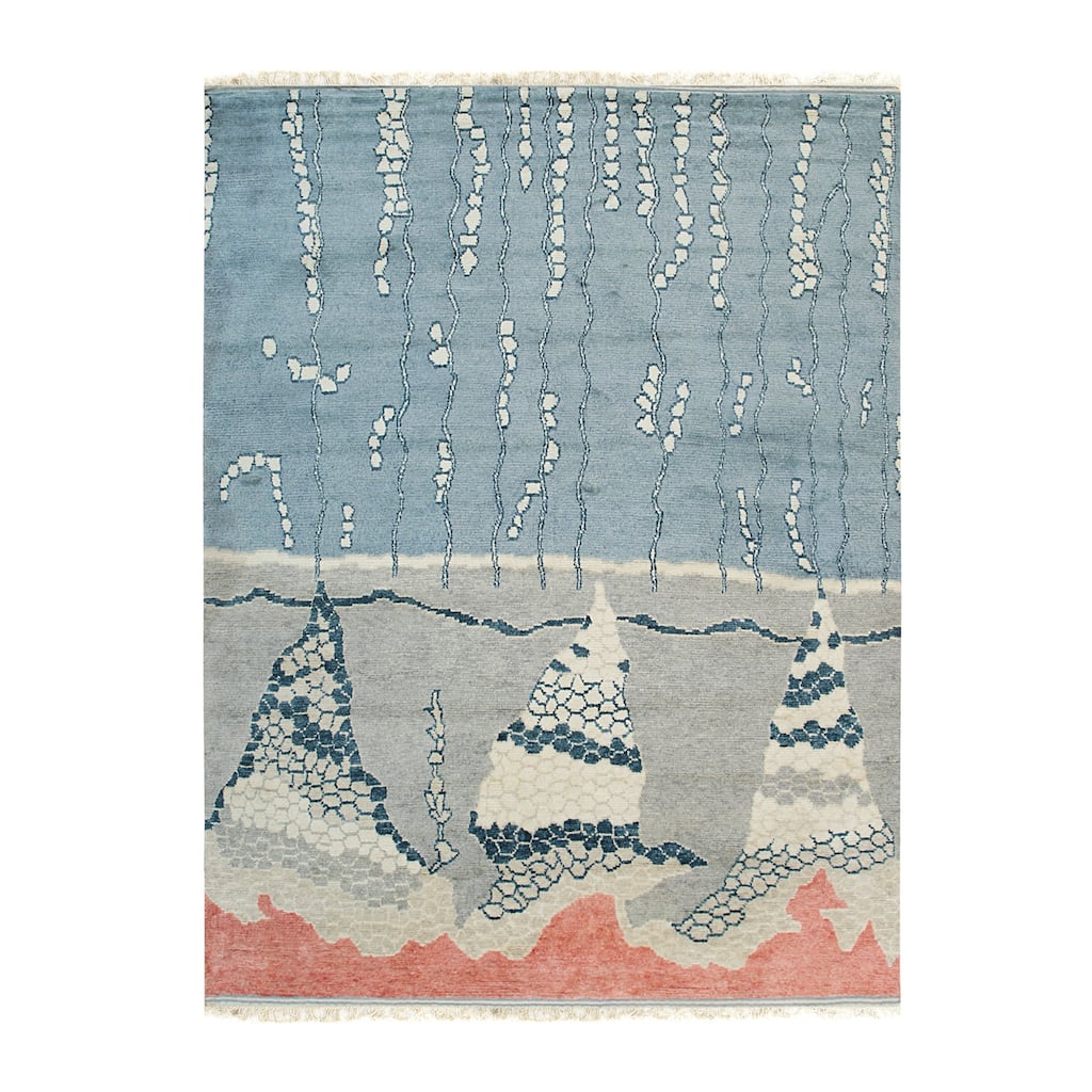 Multi Hand Knotted Wool Modern Berber Moroccan Rug, 9' x 12', Soft Cozy Floor Rug - L