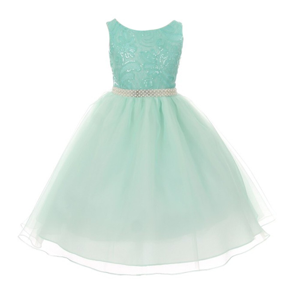 Little Girls Rhinestone Accented V-Neck Dress with Glitter Skirt