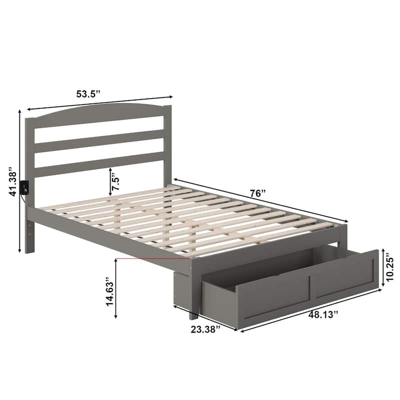 AFI Warren Platform Bed with Foot Drawer and Charging Station