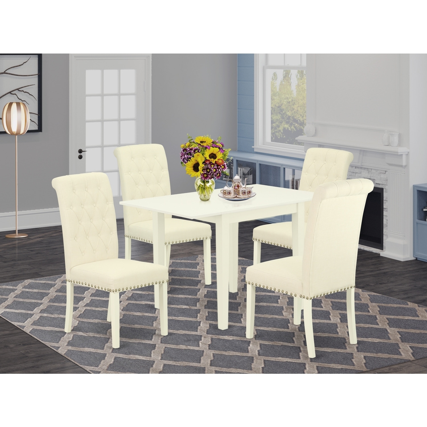 5-Piece Linen White Finish Solid Wood Top - Dining Room Set (Seats-4)