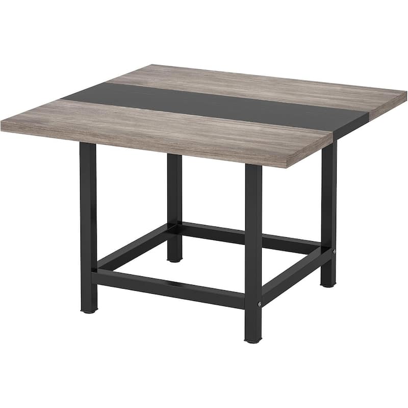 Square Dining Table 39 Inch Two Tone Vintage and Black Finish with Metal Legs Seats 4 People - 39.37" x 39.37" x 29.13"