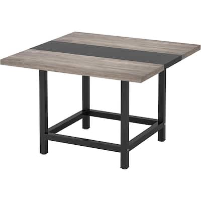 Square Dining Table 39 Inch Two Tone Vintage and Black Finish with Metal Legs Seats 4 People - 39.37" x 39.37" x 29.13"