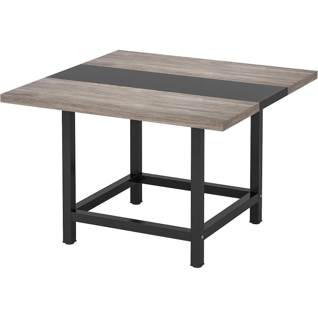 Square Dining Table 39 Inch Two Tone Vintage and Black Finish with Metal Legs Seats 4 People - 39.37" x 39.37" x 29.13"